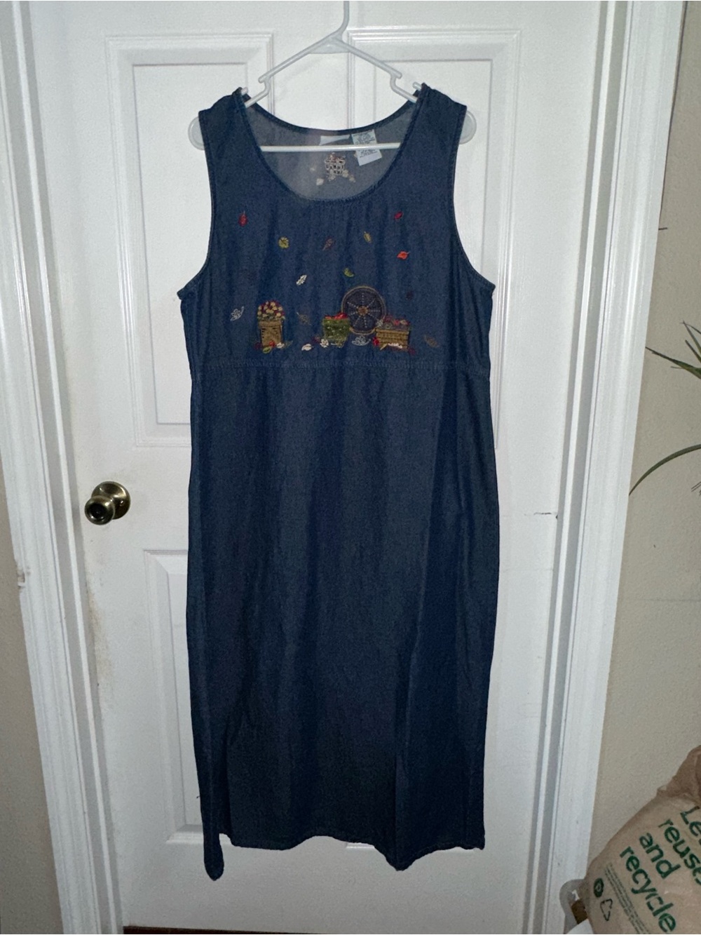 Vintage Bobbie Brooks Embroidered Long Denim Dress Size XL